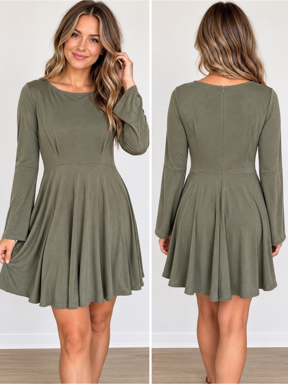 Wrangler Retro Olive Green Faux Suede Long Sleeve Fit & Flare Dress M Western